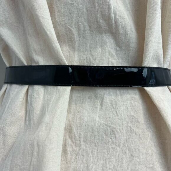 Vintage Faux Patent Leather Black Shiny Slim Waist Belt 80s Retro Whimsigoth - Picture 12 of 15
